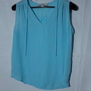 Loft womens medium blouse sleevesless shirt light blue flowy casual vneck